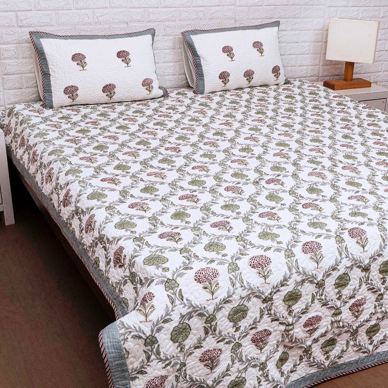 Flower Grid - Hand Blocked Quilted Bedcover