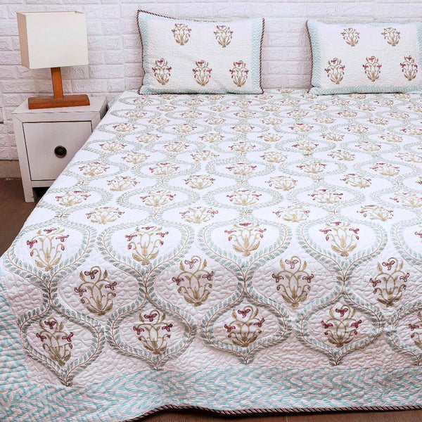 Flora Pattern - Hand Blocked Quilted Bedcover