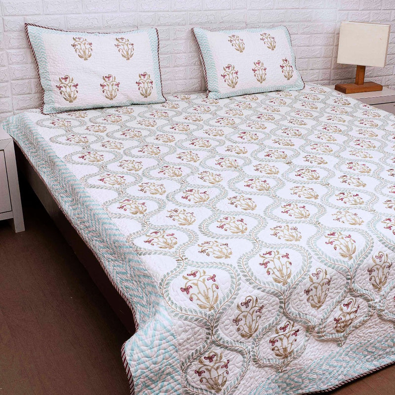 Flora Pattern - Hand Blocked Quilted Bedcover