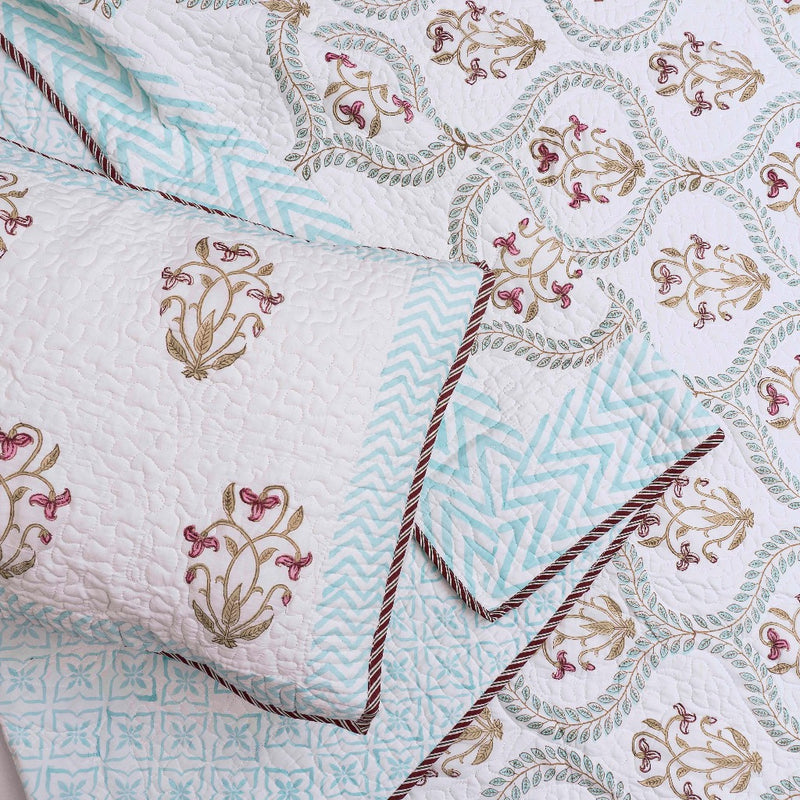 Flora Pattern - Hand Blocked Quilted Bedcover