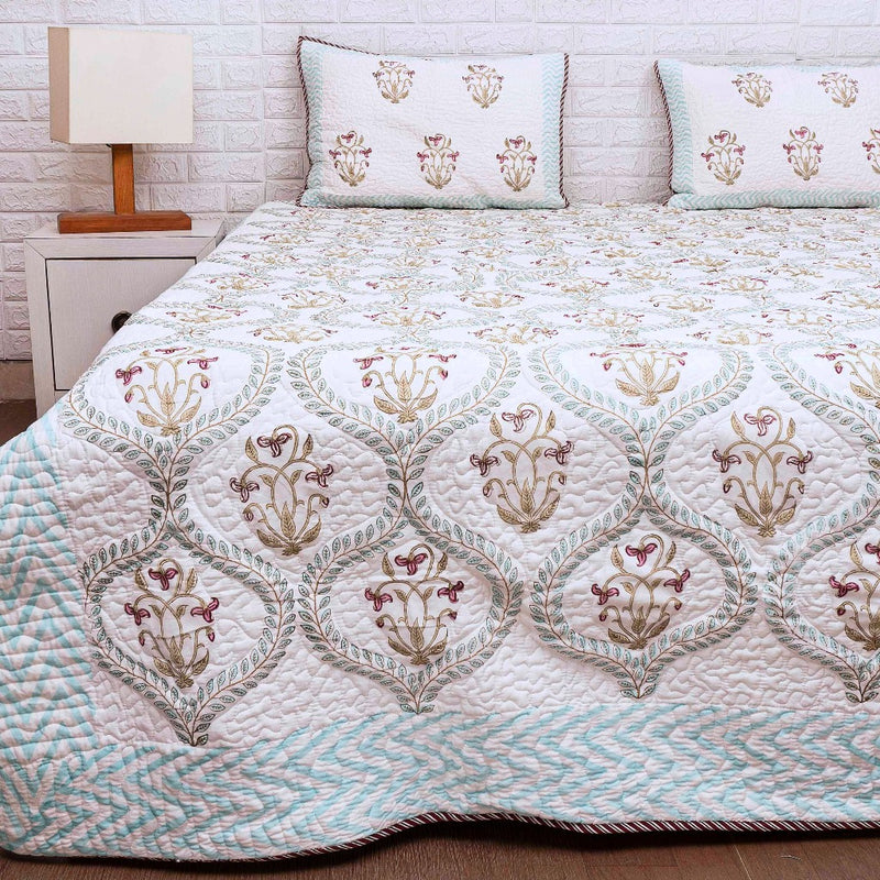 Flora Pattern - Hand Blocked Quilted Bedcover