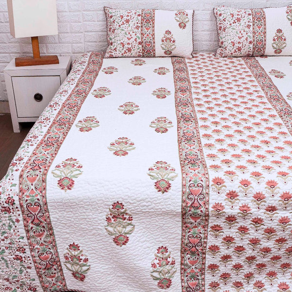 Floral Fantasy Hand Blocked Quilted Bedcover