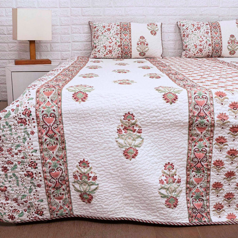 Floral Fantasy Hand Blocked Quilted Bedcover
