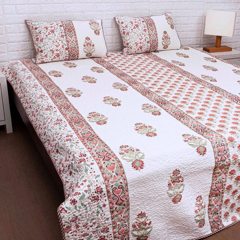 Floral Fantasy Hand Blocked Quilted Bedcover