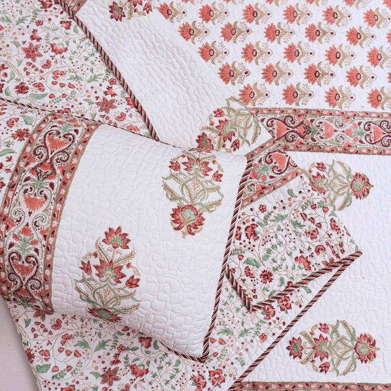 Floral Fantasy Hand Blocked Quilted Bedcover