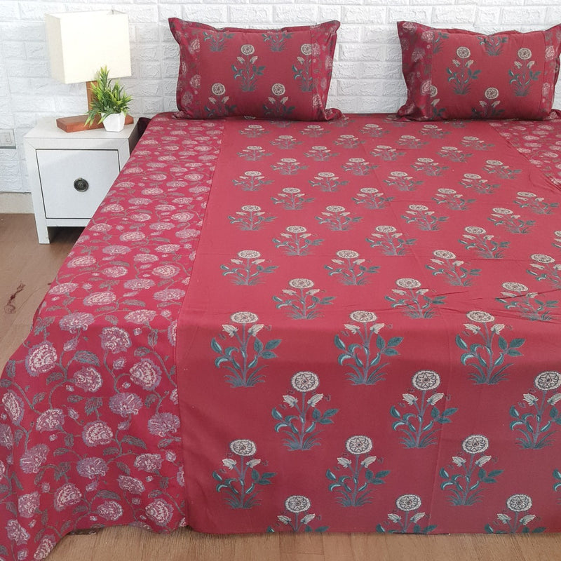 Ajrakh Print Bed Sheet - Mughal Flower