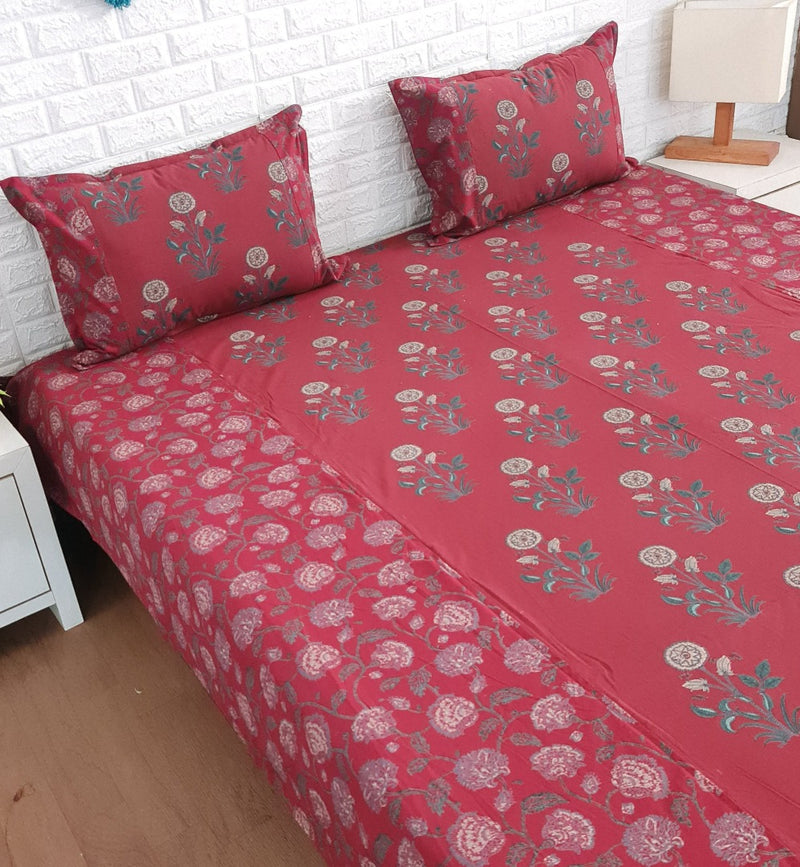 Ajrakh Print Bed Sheet - Mughal Flower