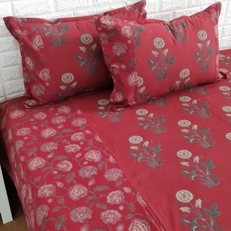 Ajrakh Print Bed Sheet - Mughal Flower