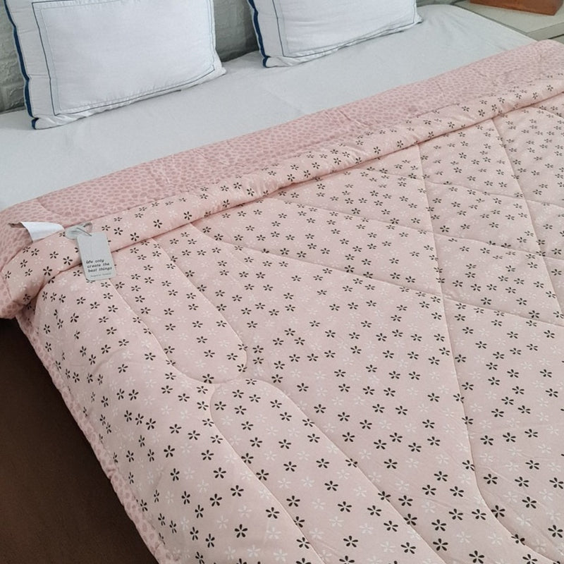 Peach Floral Print Double Comforter