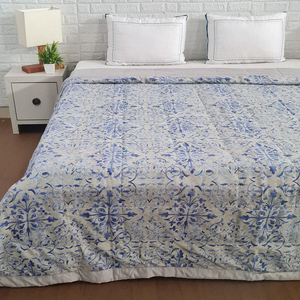 Blue and Grey Abstract Print Double Comforter