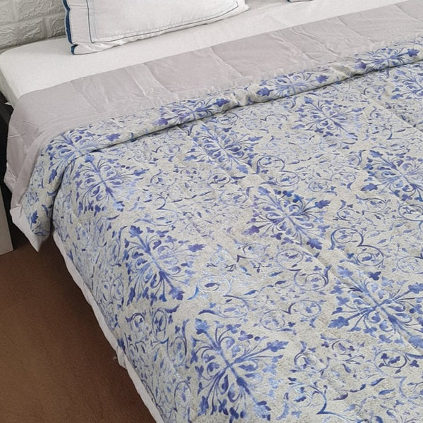 Blue and Grey Abstract Print Double Comforter