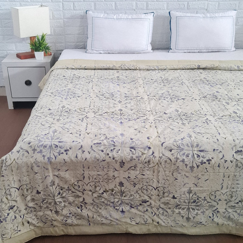 Blue and Beige Abstract Print Double Comforter