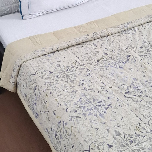 Blue and Beige Abstract Print Double Comforter