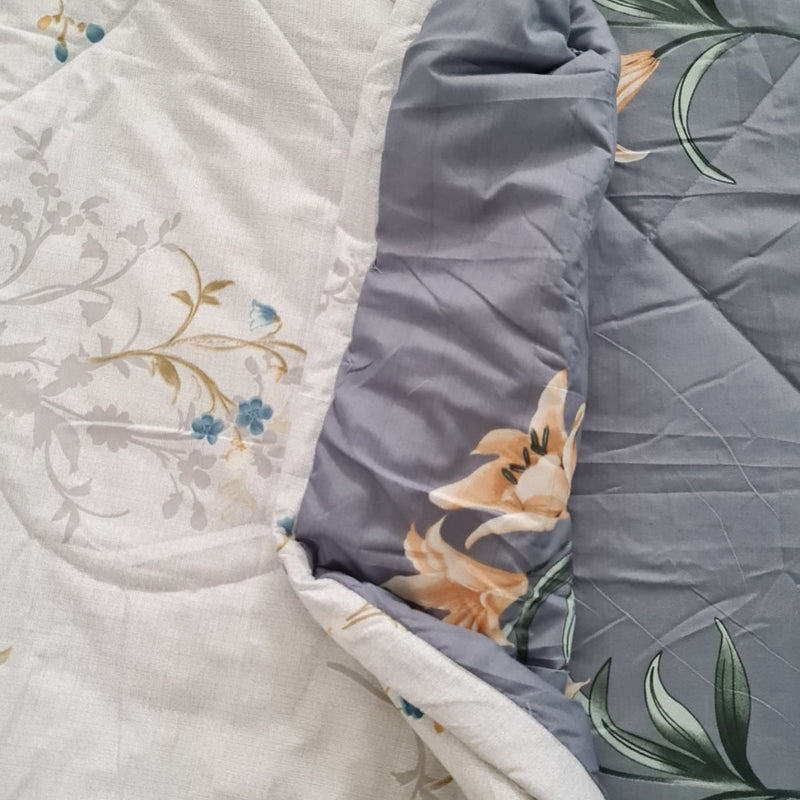 Grey Floral Print Double Comforter