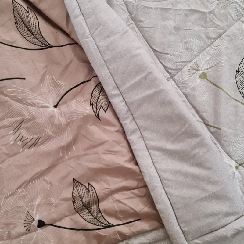 Grey and Peach Leafy Print Double Comforter