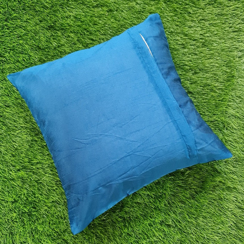 Blue Feather Embroidery Cushion Cover