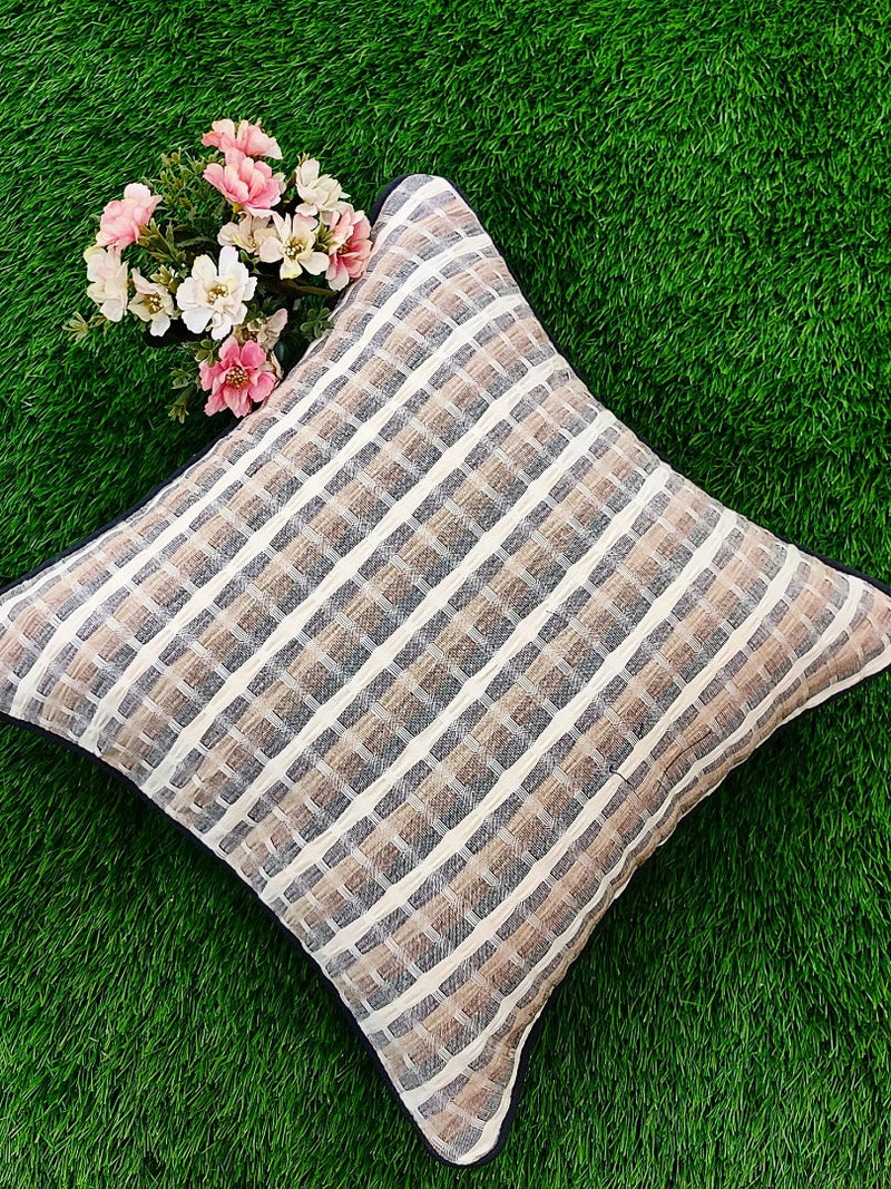 Beige Check Pattern Cotton Cushion Cover