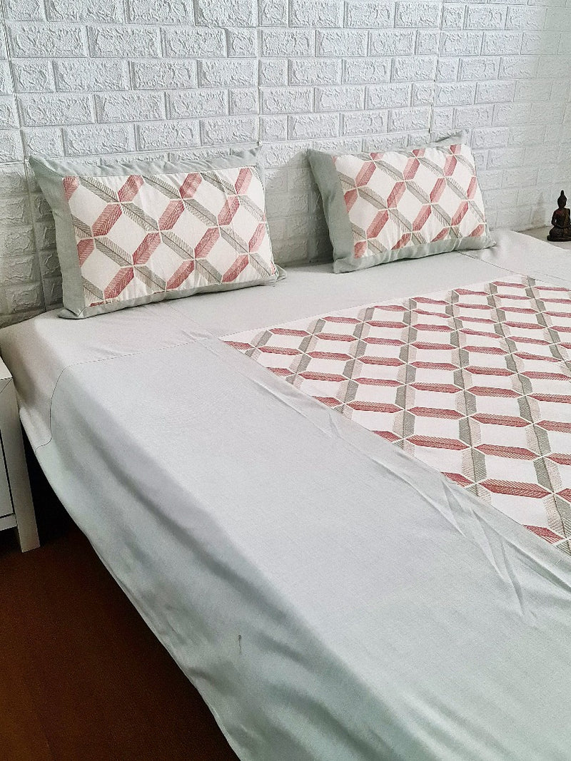 Mint Green and Pink Grid Pattern Handloom Cotton Bedcover