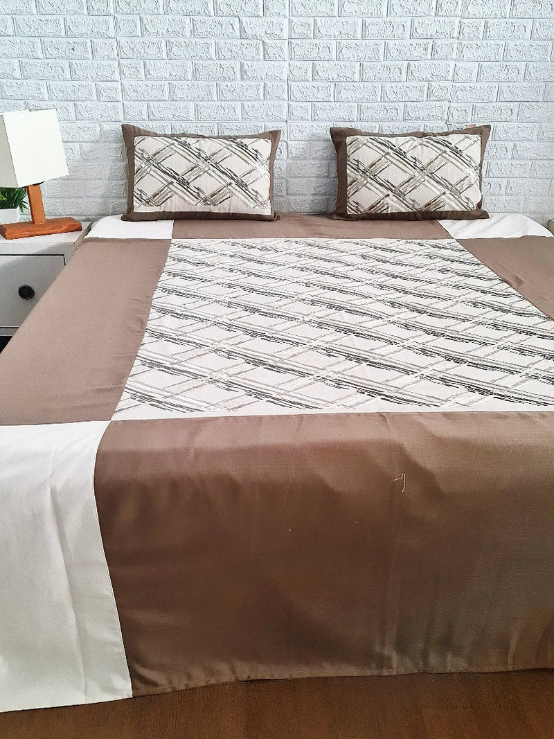 Brown and Off White Abstract Pattern Handloom Cotton Bedcover