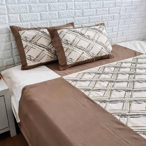 Brown and Off White Abstract Pattern Handloom Cotton Bedcover