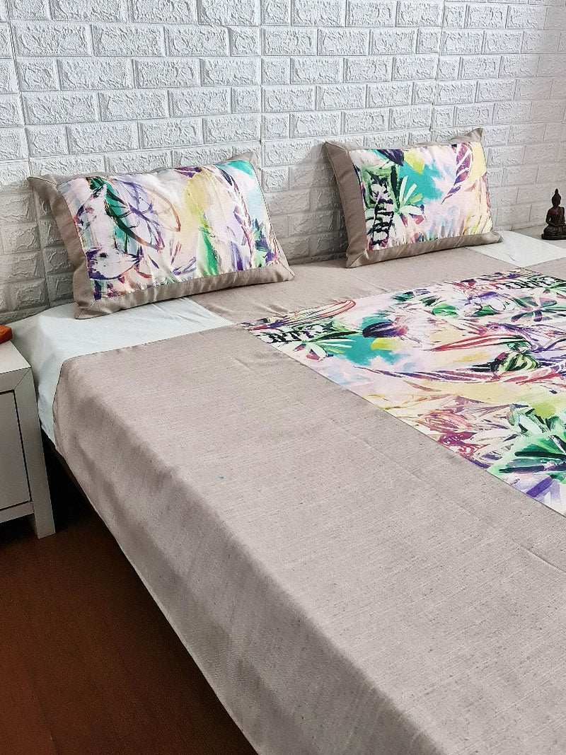 Grey and White Multi Color Floral Pattern Handloom Cotton Bedcover