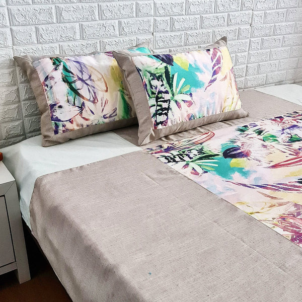 Grey and White Multi Color Floral Pattern Handloom Cotton Bedcover