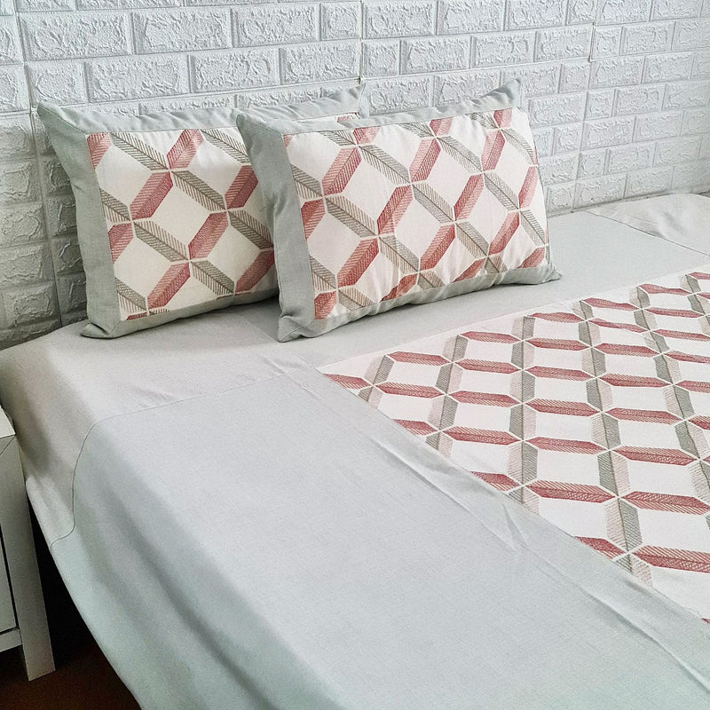 Mint Green and Pink Grid Pattern Handloom Cotton Bedcover