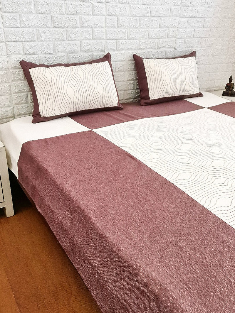 Chestnut Brown & Off White Embroidery Handloom Cotton Bedcover