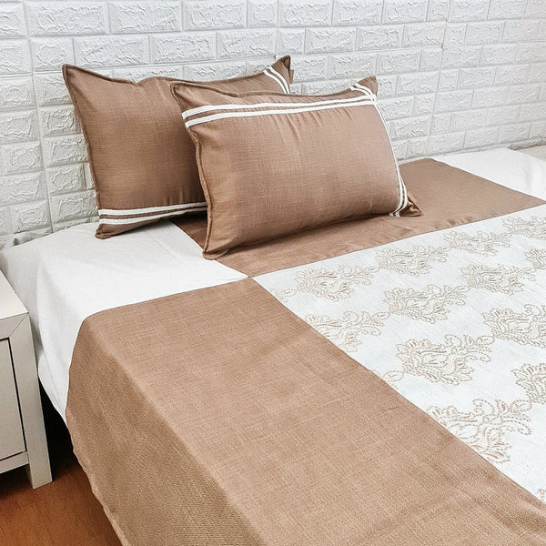 Cinnamon Brown and White Handloom Cotton Bedcover