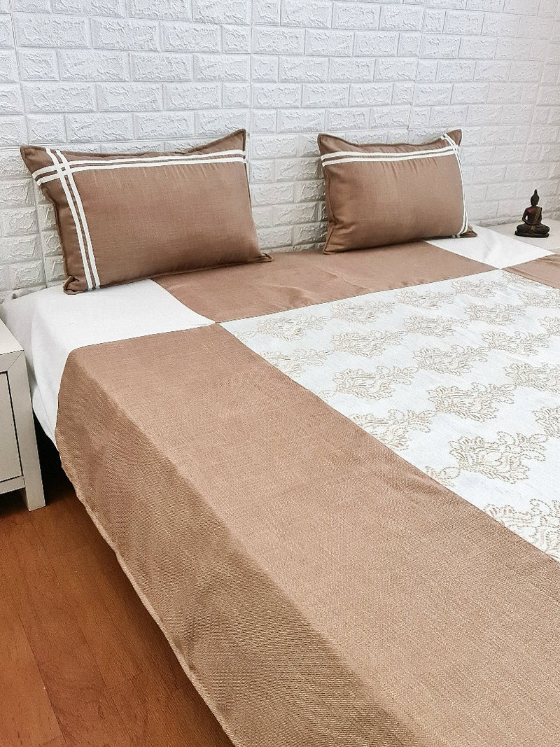 Cinnamon Brown and White Handloom Cotton Bedcover