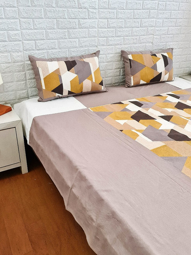 Brown Geometrical Pattern Handloom Cotton Bedcover