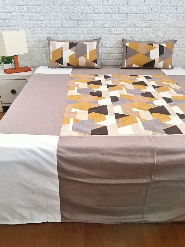 Brown Geometrical Pattern Handloom Cotton Bedcover