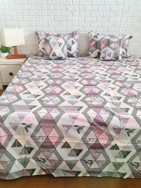 Pink & Grey Geometrical Pattern Bedsheet Set