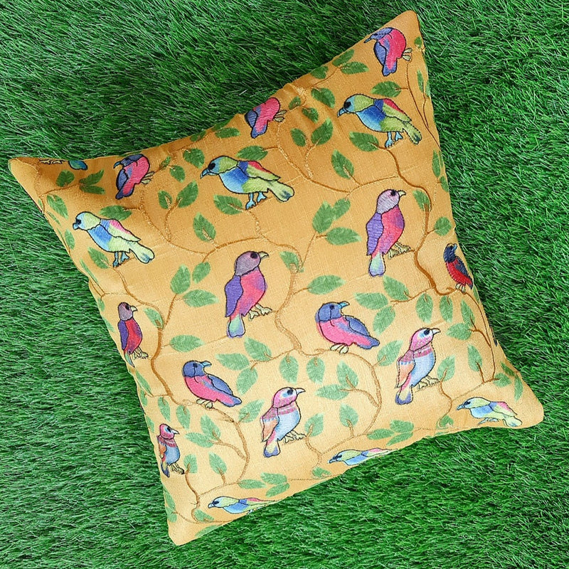 Yellow Bird Embroidery Cushion Cover