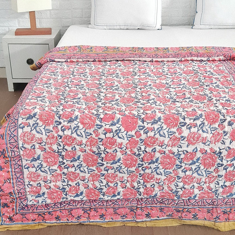 Gulabi Bagh Hand Blocked Quilt