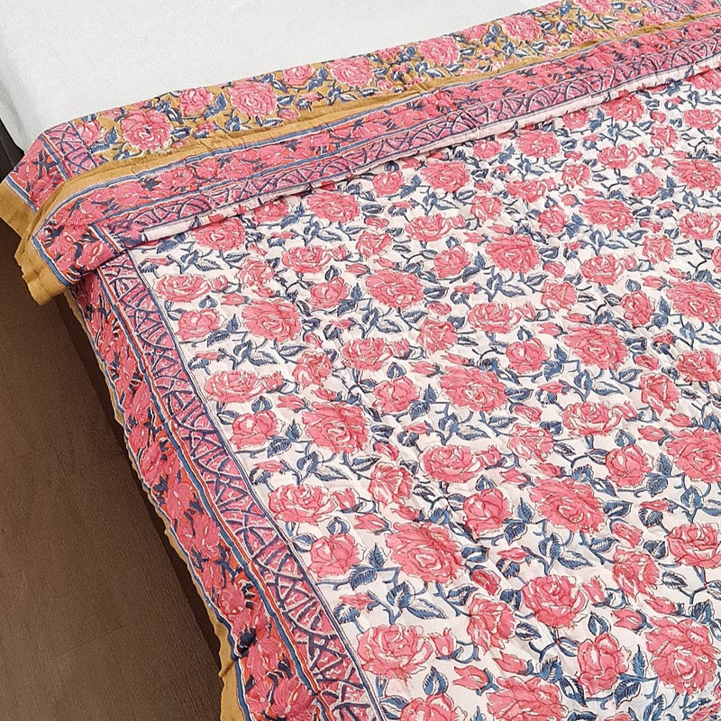 Gulabi Bagh Hand Blocked Quilt