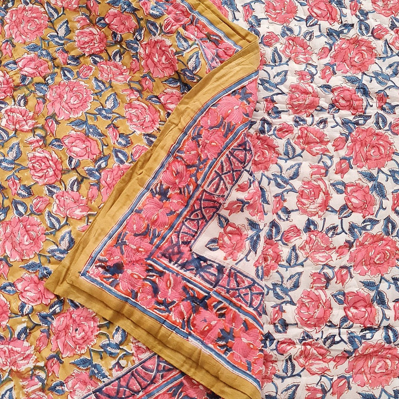 Gulabi Bagh Hand Blocked Quilt