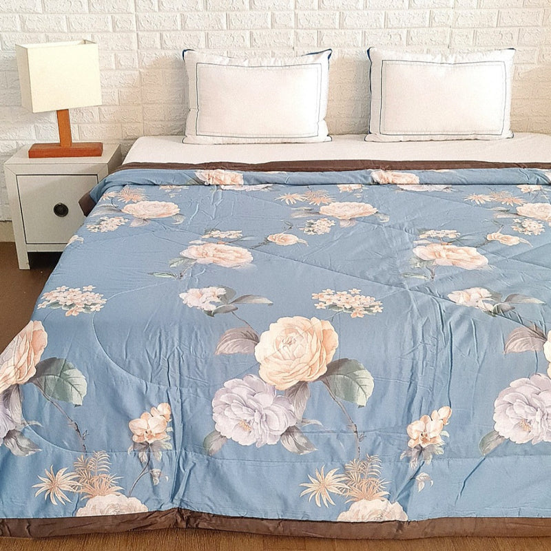 Pastel Blue Base with Floral Print Double Bed Comforter