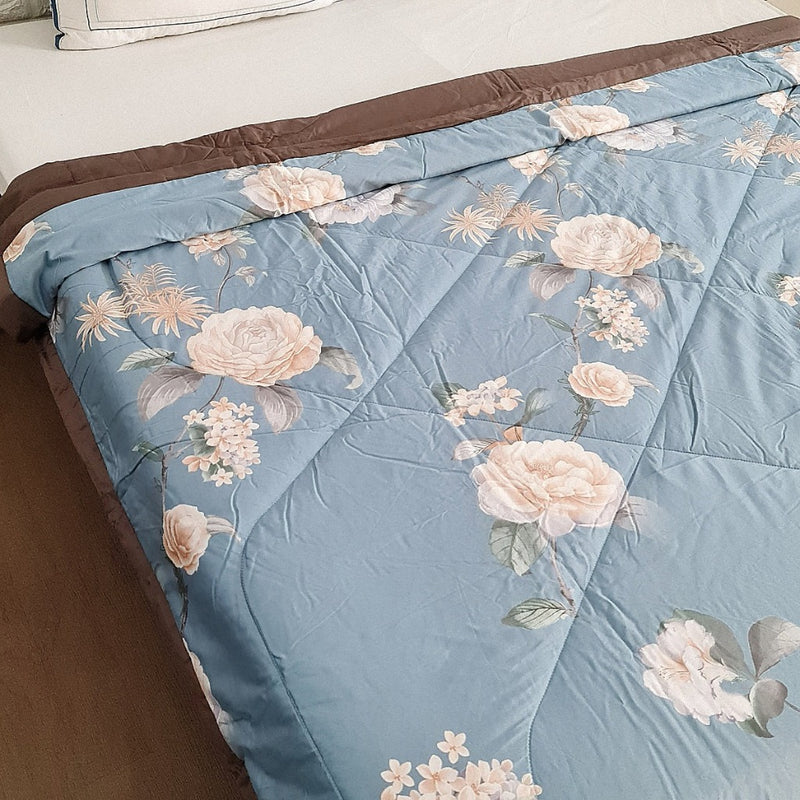 Pastel Blue Base with Floral Print Double Bed Comforter