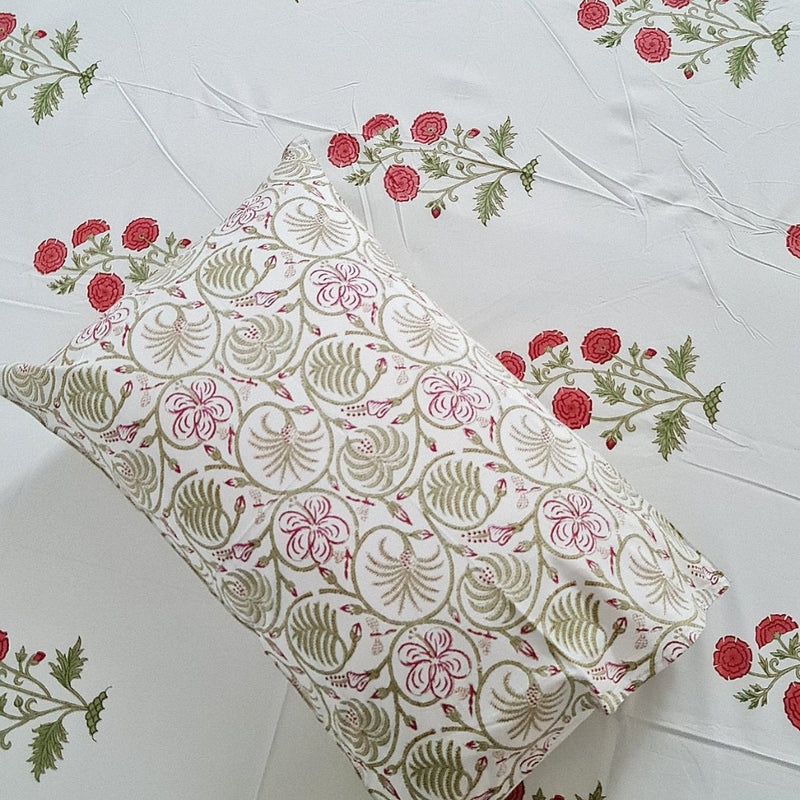 Red Roses Blockprint Bedsheet