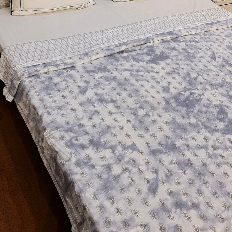 Bluish Grey Tie and Dye Print Cotton Dohar