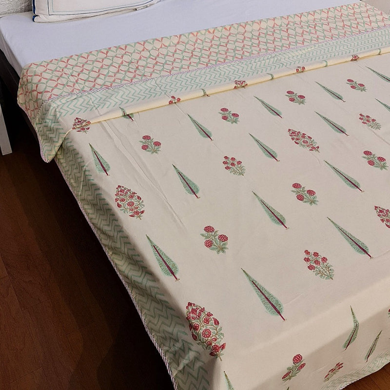 Cypress and Floral Motif Single Hand Blocked Dohar