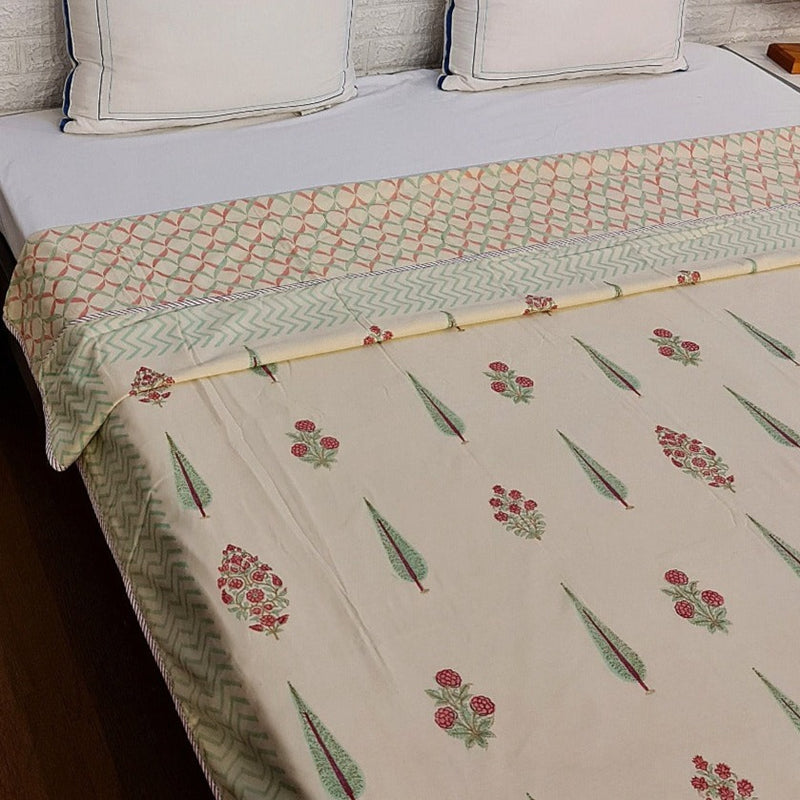 Cypress and Floral Motif Single Hand Blocked Dohar