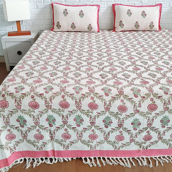 Dusty Pink Hand Blocked Jute Bedcover