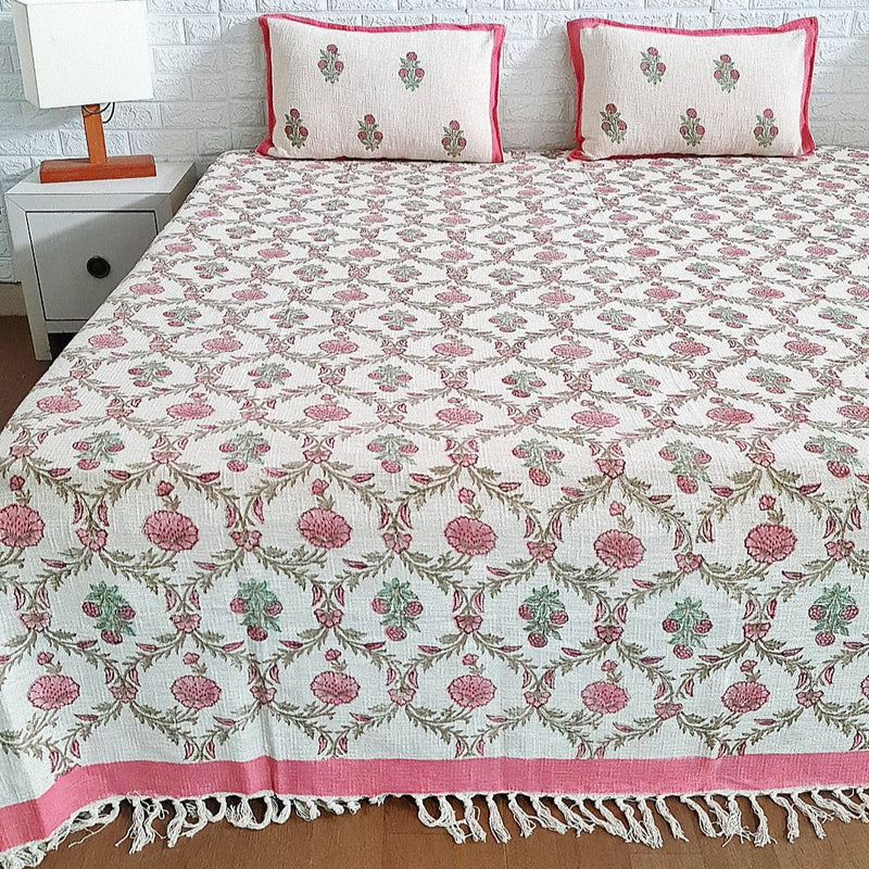 Dusty Pink Hand Blocked Jute Bedcover