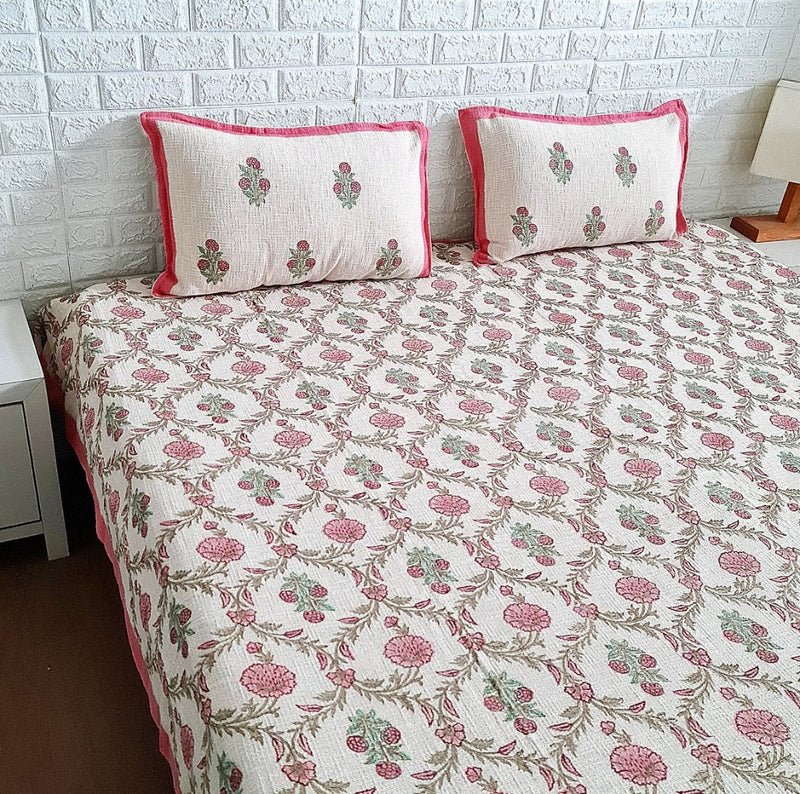 Dusty Pink Hand Blocked Jute Bedcover