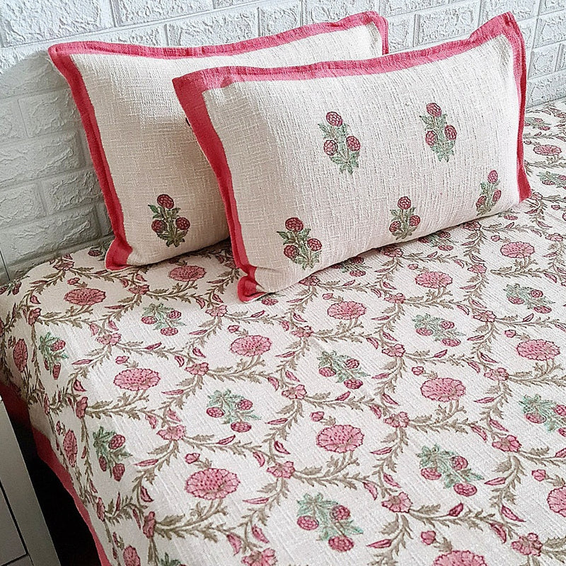 Dusty Pink Hand Blocked Jute Bedcover