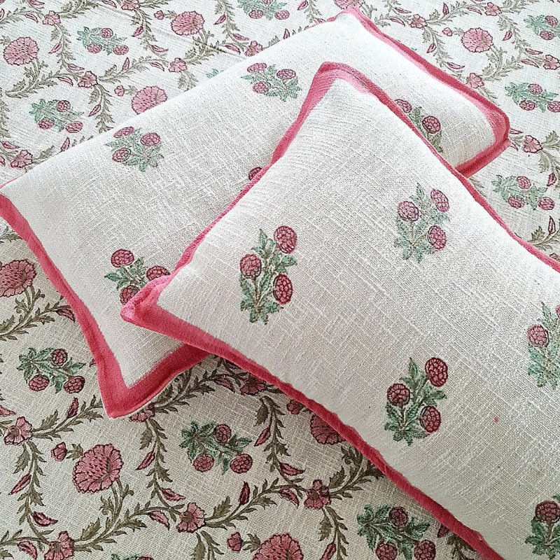 Dusty Pink Hand Blocked Jute Bedcover