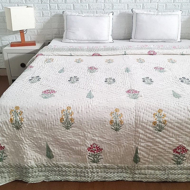 Multi Floral Buta Hand Blocked Quilt