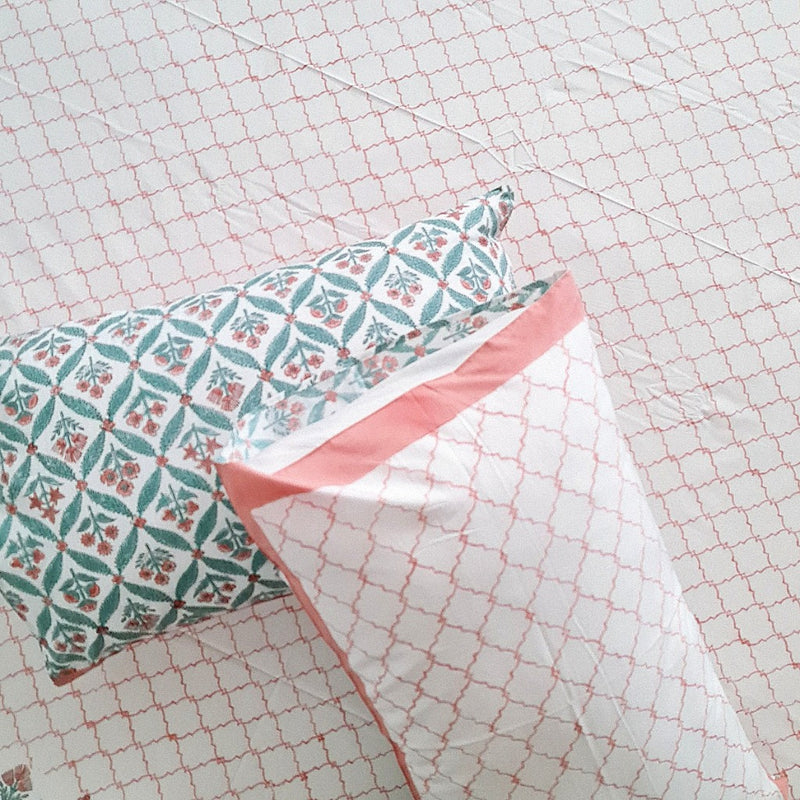 Pink Jaal Print Hand Blocked Sheet